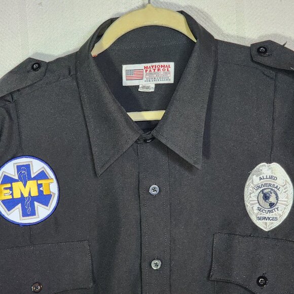 National Patrol Permanent Press Black LS Allied Universal EMT Work Shirt 19-19.5 - Picture 9 of 16